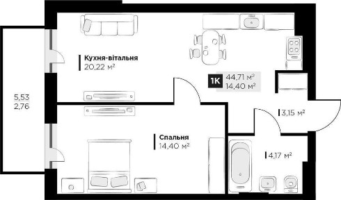 Продаж 1 кімнатної квартири (41.41 кв. м) в ЖК Perfect Life Винники