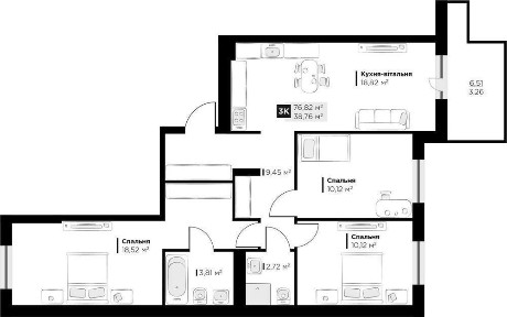 Продаж 3 кім. квартири Perfect Life Винники 76.89 кв. м