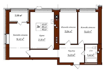 Трикімнатна квартира в ЖК 