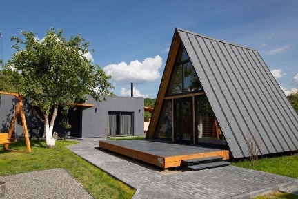 Відпочинок в AFrame будинку з сауною, альтанкою, мангалом в Денишах