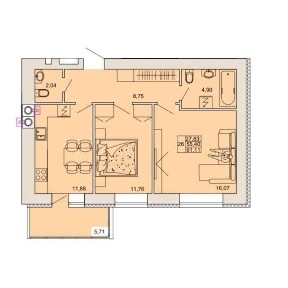 Двокімнатна квартира, центр. Надійний та сучасний забудовник. розстрочка