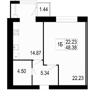 ПОСПЕШИТЕ! 1-к квартира ЖК Семейный комфорт. 48 м2.