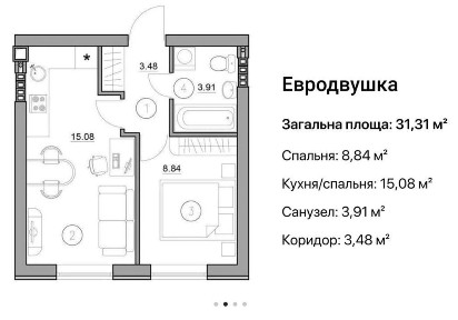 1к квартира 31кв м, ЖК 