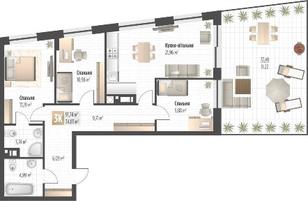 Продаж 3 кім. квартири ЖК SOUL PARK вул П. Орлика 92.20 кв. м