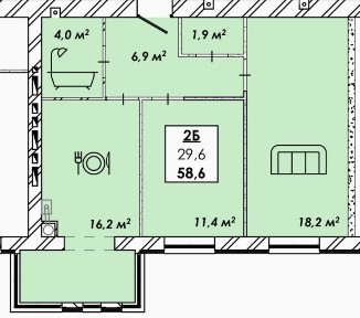 Двокімнатна квартира по єОселя в зданій секціі ЖК <a href='/newbuilding/9437/view/zk-ridnii-dim'>Рідний Дім</a>