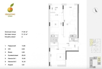БЕЗ комісії/2к 77м, ЖК Фруктова Алея, Під Голоском-Чорновола, здача 2025