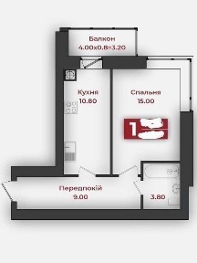 Продаж 1-кімнатної квартири в зданій секції !