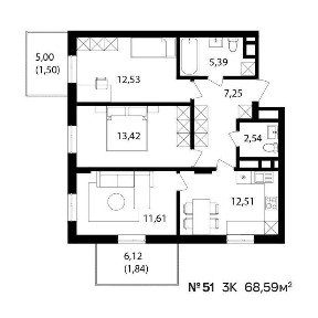 3к у ЖК Скандинавський квартал площею 68,59м2