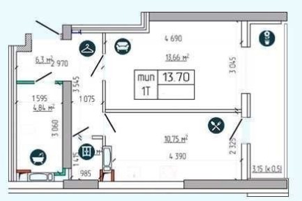 Велика однокімнатна квартира 43,8м2 Сімї Стешенків 9 Південний Квартал