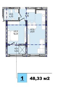 Продаж 1 кім. кв, 48.33 м2, ЖК Prestige Hall, м. Городок Без комісії