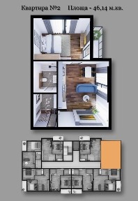 Однокімнатна квартира 46.14 м2 з балконом в новобудові жк 