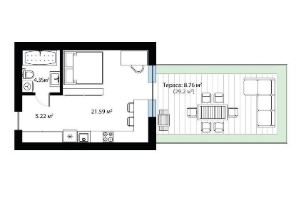 Продаж. Смарт квартира з власним ДВОРИКОМ. 39.93 м. кв. Тячів