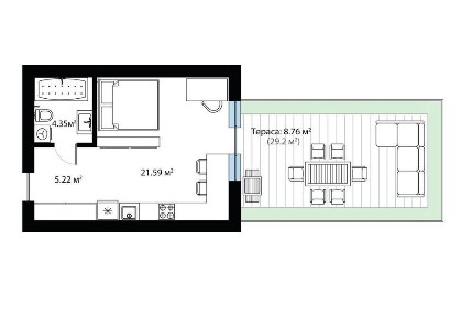 Продаж. Смарт квартира з власним ДВОРИКОМ. 39.93 м. кв. Тячів