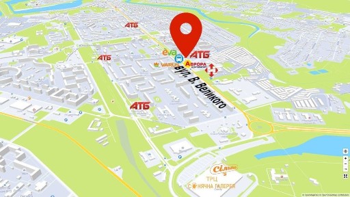 170м² біля входу в АТБ, червона лінія вул. В. Великого Трафік, зупинка