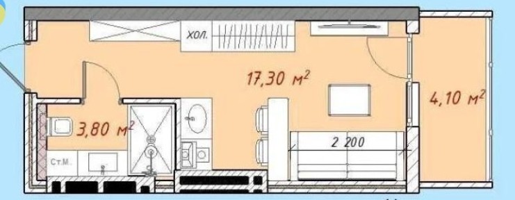 Продажа 1-комнатной квартиры 25 м², Пишоновская ул.