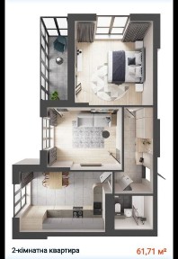 Продаж 2-кім. квартири 61.71 м. кв., в. Данилишиних