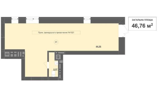 Продаж комерційного приміщення 46,76 кв. м. м. Пустомити