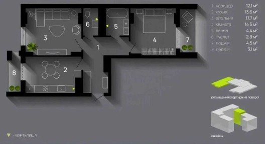 Здана 2кім. квартира готова до ремонту в сучасному ЖК, поруч Річки