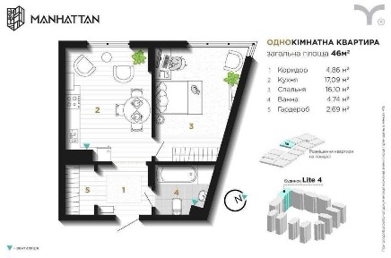 Продається видова однокімнатна квартира ЖК Манхетен