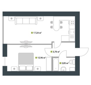 Однокімнатна з частковим ремонтом мінімальне оформлення