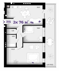 2к квартира 76 м. кв. в малоповерховому затишному ЖК