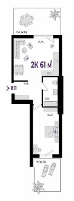 2к квартира 61 м. кв. з власним патіо