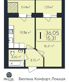 Продаж 1-кімнатної квартири 36.05 м², Євгена Коновальця вул., 1