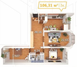 3х кімн квартира 106 м2 ЖК <a href='/newbuilding/603/view/zk-atlant-2'>Атлант 2</a> Коцюбинське