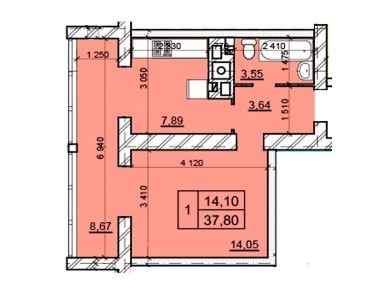 Продажа 1-комнатной квартиры 37.8 м², Курчатова ул.