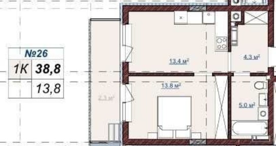 Продаж 1 кім. квартира / 38.8 м / ЖК Terra M