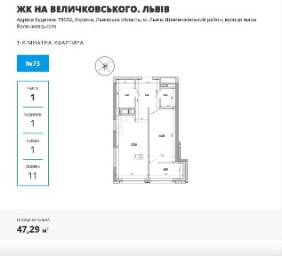Продаж 1 кімн квартири у сучасному ЖК вул Величковського Галжитлобуд