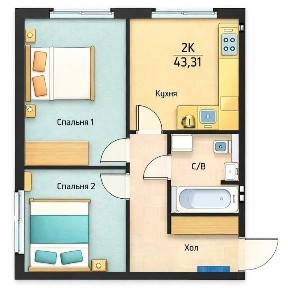 2-к квартира 43,31 м2 без комісії. 20 хв метро. Від забудовника. Розтермінування 12 місяців