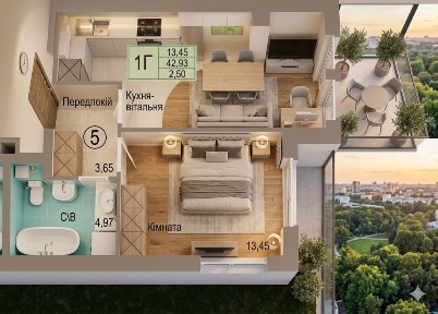 Інвестиція! 1-кімнатна квартира з двориком в Хотові