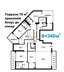 Продам пентхаус S=340 кв. м. з 4ма террасами Кониського (Тургенівська)