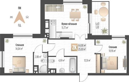 Продаж 2 кім. квартири SOUL PARK вул П. Орлика 64 кв. м