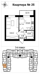 Продаж, 1-к квартира 32,6 м2 - ЖК <a href='/newbuilding/7521/view/zk-amsterdam'>Амстердам</a> Клубний, Білогородка