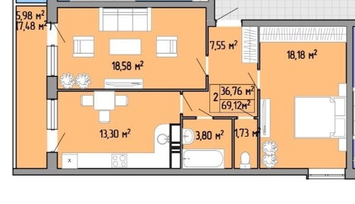 *2-комнатная 70 м² | Дом сдан | Переуступка | Пишоновская