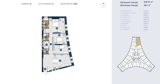 БЕЗ % Терміново! Продаж квартира, ЖК Bereg Residence,Оболонський р-н, просп. Степана Бандери, 108 м2
