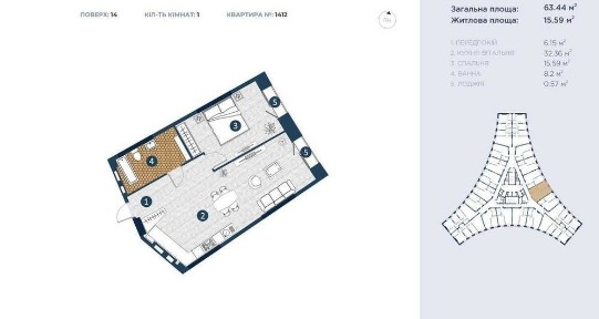БЕЗ %Терміново! Продаж квартира, ЖК Bereg Residence,Оболонський р-н, просп. Степана Бандери, 54 м2