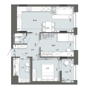 Продаж 2-кімнатної квартири 62.5 м² у ЖК Resident State. Кухня-вітальня, дві окремі кімнати. Бізнес-клас від Resident Development.