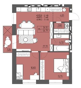 2-кімнатна квартира в зданому будинку | $1000/м² | Ідеальне планування