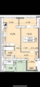 Продам 1 кімнатну квартиру 42кв. м!