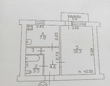 1 комнатная квартира 38 м2, 3 этаж, кирпич