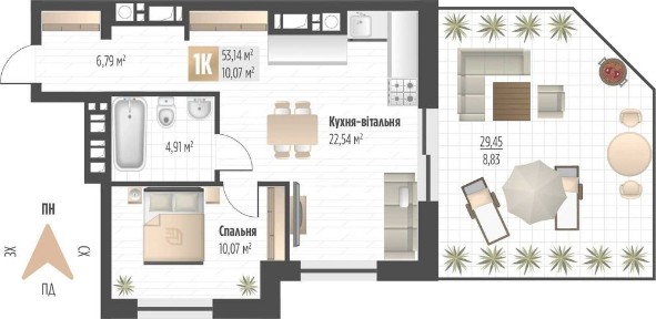 Продаж 1 кім. квартири SOUL PARK вул П. Орлика 53.14 кв. м