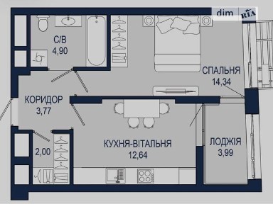 Продаж 1к квартири 41.64 кв. м на вул. Княгині Ольги • ID 34643433