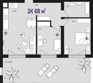 Продаж 2-кімнатної квартири 68 м² з власним патіо | ЖК Wawel, ТЦ Велес