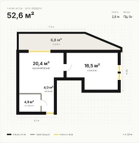 1-кімнатна квартира 52.6 м² у новобудові - без комісії, ЖК 
