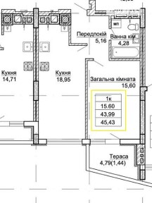Продаж 1к квартири 45.43 кв. м на вул. Стуса Василя 53 • ID 34699187