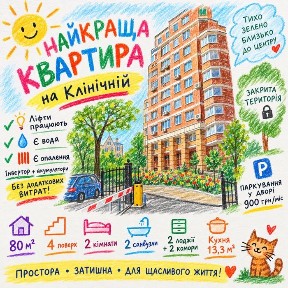 Інвертор - при відключенні працює все. Оренда 2-к, 80м., 4 поверх, вул. Клінічна 23/25 (Соломянська/Амосова)