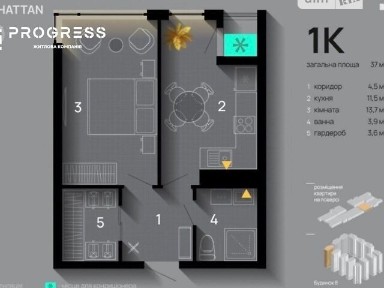 Продаж 1к квартири 37 кв. м на вул. Ленкавського 34/8 • ID 34825468